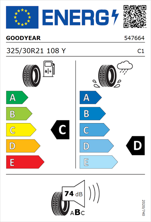 Tyre Label for Goodyear Eagle F1 SuperSport RS 325/30R21 108Y