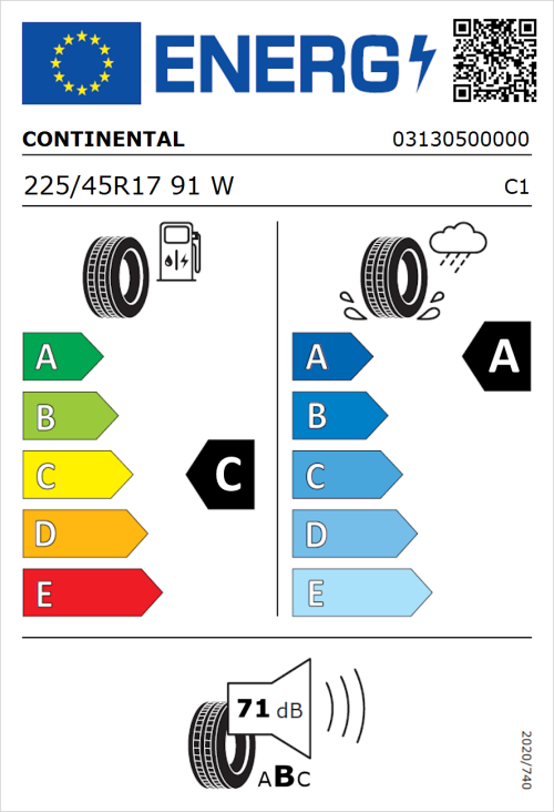 Tyre Label for Continental Premium Contact 7 225/45R17 91W