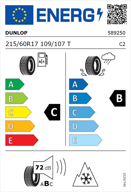 Tyre Label for Dunlop Econodrive 215/60R17 109/107T