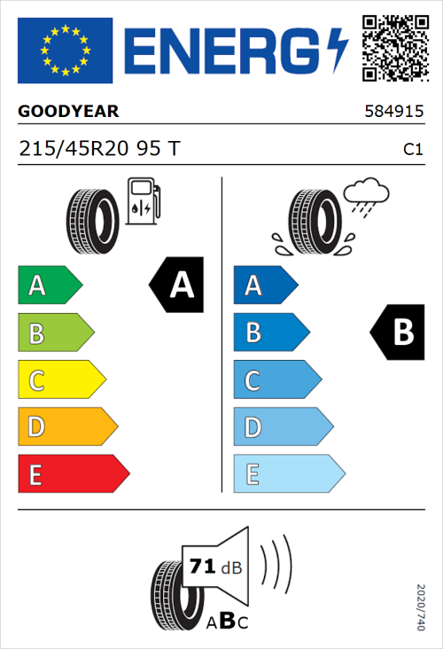Tyre Label for Goodyear EfficientGrip Performance 215/45R20 95T