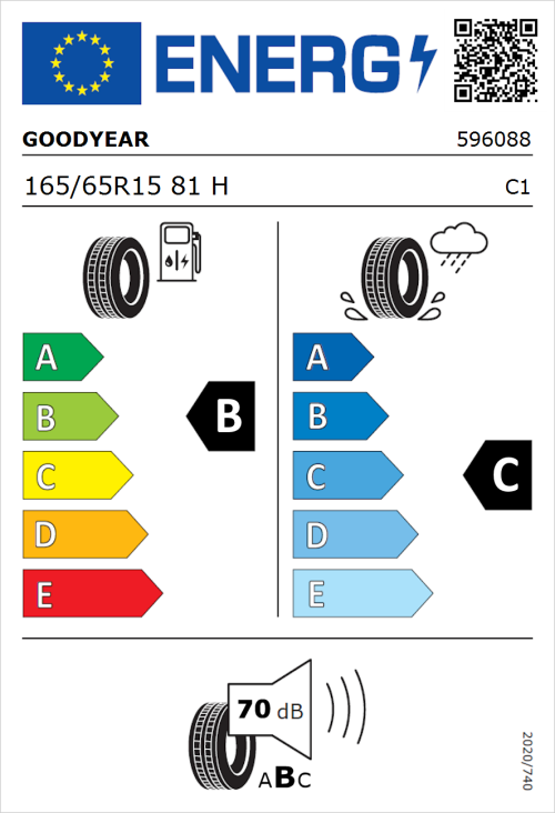 Tyre Label for Goodyear EfficientGrip Performance 165/65R15 81H